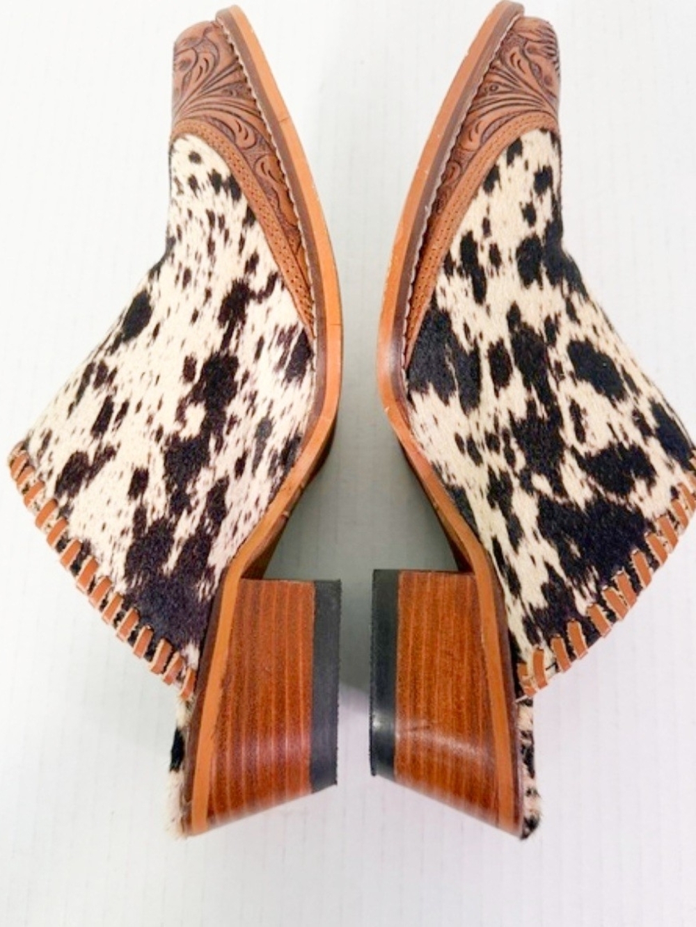 Trending Cowhide Pattern Slip-On Myra Mule in Black and Cream - Picture 6 of 8
